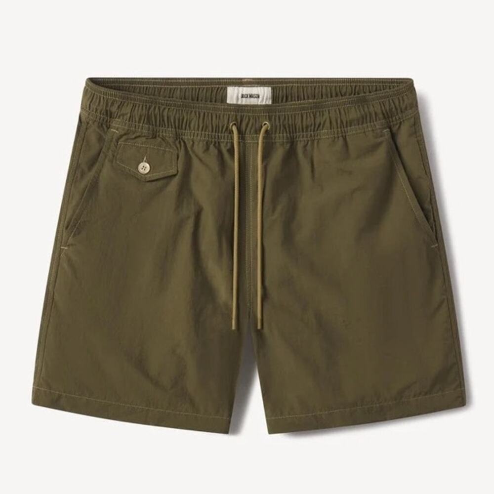 Buck Mason (M/32-33) Diver Cloth Olive Green Nylon Swim Trunks Drawstring